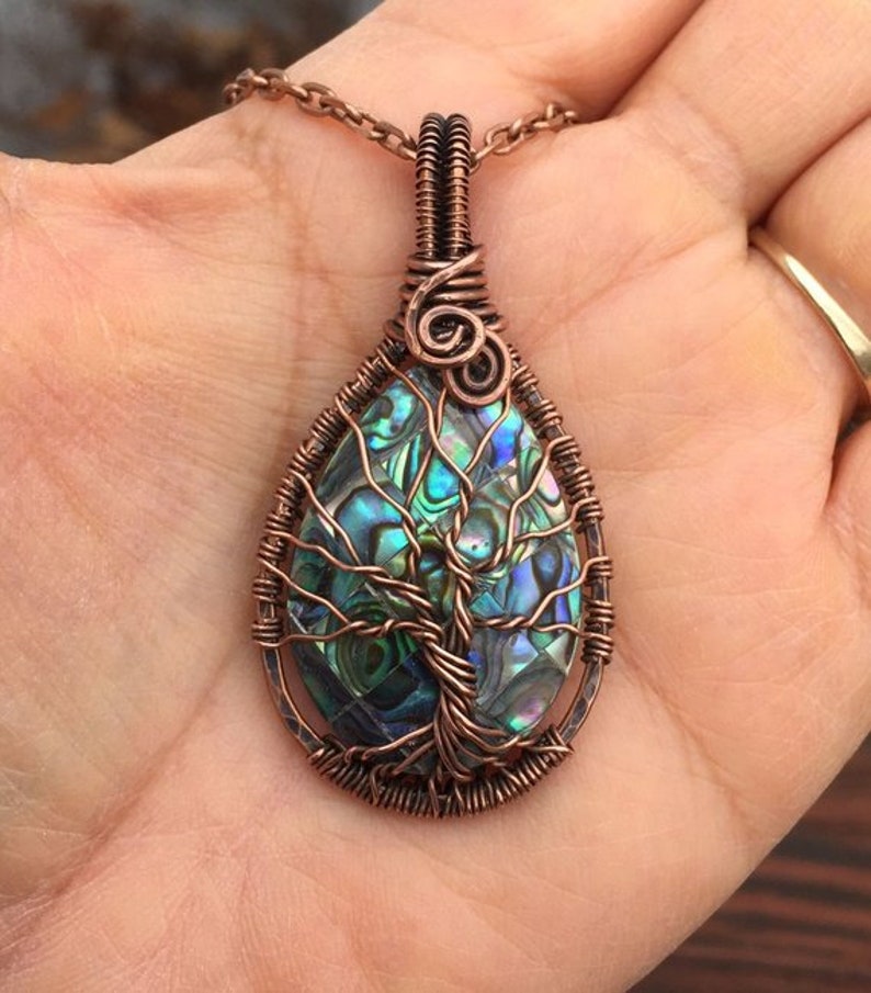 Abalone Necklace, Abalone Tree of Life Necklace in Antiqued Copper,Abalone Tree Necklace, Holiday gift, Paua Shell Necklace, Abalone image 1