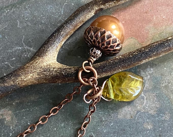 Acorn Pendant Necklace, Fall/Autumn Necklace, Fall/Autumn Wedding, Acorn Jewelry with Leaf, Fall/Autumn Jewelry Accessories, Gifts for Fall