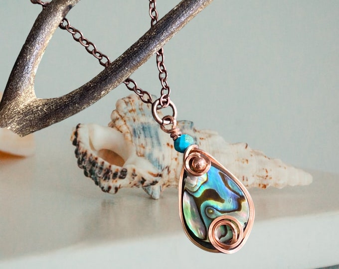 Abalone Pendant, Abalone Necklace, Wire Wrapped Abalone, Abalone Jewelry, Rainbow Abalone Necklace, Necklace for Women, Summer Necklace