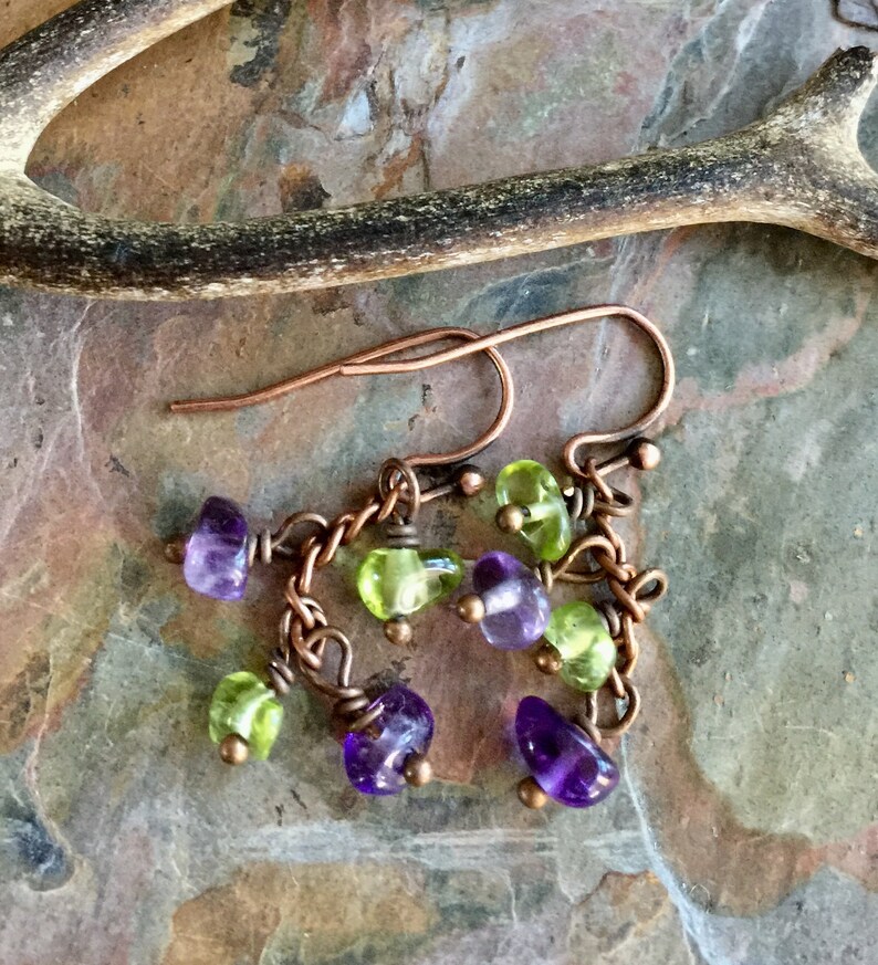 Wired Amethyst/Peridot Bracelet/Anklet or Necklace,Linked Wired Amethyst / Peridot Necklace February and August Birthstone Bracelet/Necklace image 6