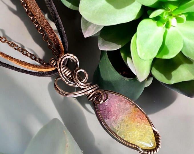 Ready to Ship, Rainbow Quartz Crystal Necklace,Wire Wrapped Quartz Necklace in Copper, Aura Quartz Crystal  Healing Jewelry, Gifts for Women