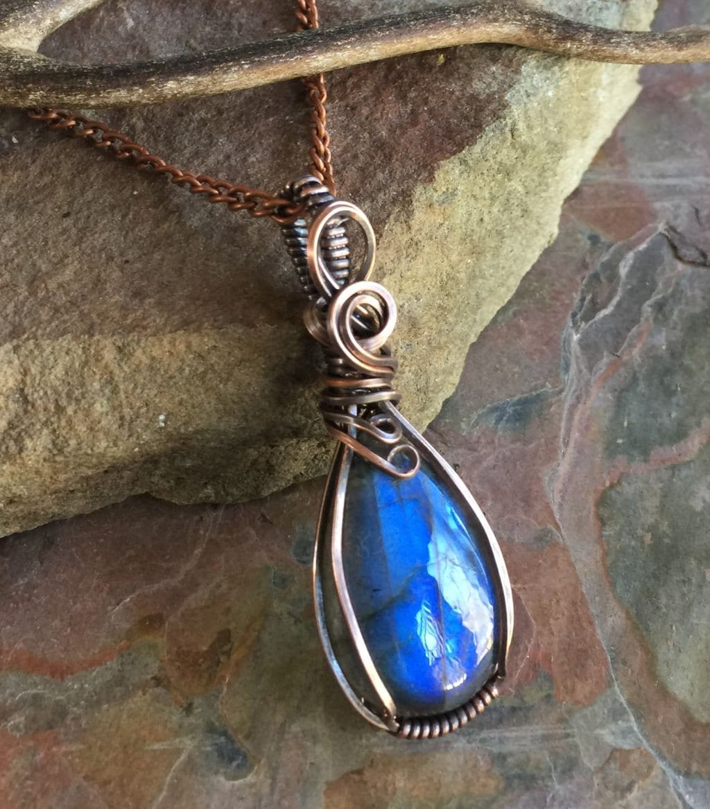 Wire Wrapped Labradorite Necklace in antique Copper,Blue Flashing ...