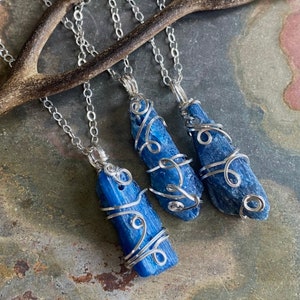 Wire Wrapped Kyanite Pendant Necklace: Sterling Silver Healing Jewelry