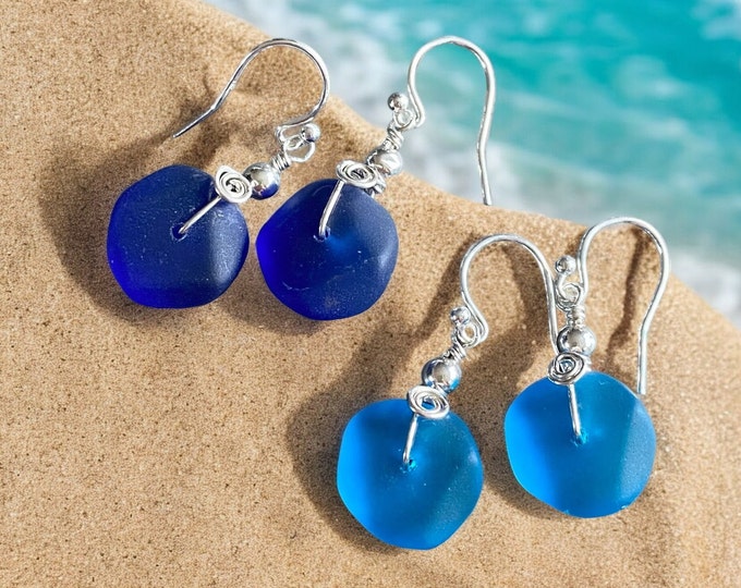 Hand Crafted Cobalt Blue Beach Glass Jewelry in sterling silver, Pacific Blue Sea Glass  Earrings, Sea Glass Earrings, Beach Glass Jewelry