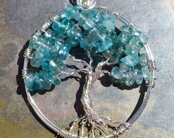 Apatite Tree of Life Pendant Necklace, Wire Wrapped Apatite Tree of Life Pendant,December Birthstones Tree of Life Pendant Necklace,