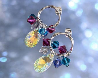 Crystal Teardrop  Earrings, Swarovski Crystal Earrings,Glittering Crystal Earrings,Statement Earrings, Fancy Party Earrings,Holiday Earrings
