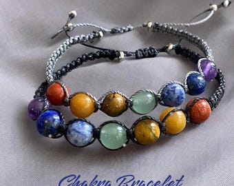 7 Chakra Healing Bracelet with Gemstones, Beaded Meditation Bracelet Macrame, Yoga Adjustable Bracelet Protection, Energy, Healing Gemstones