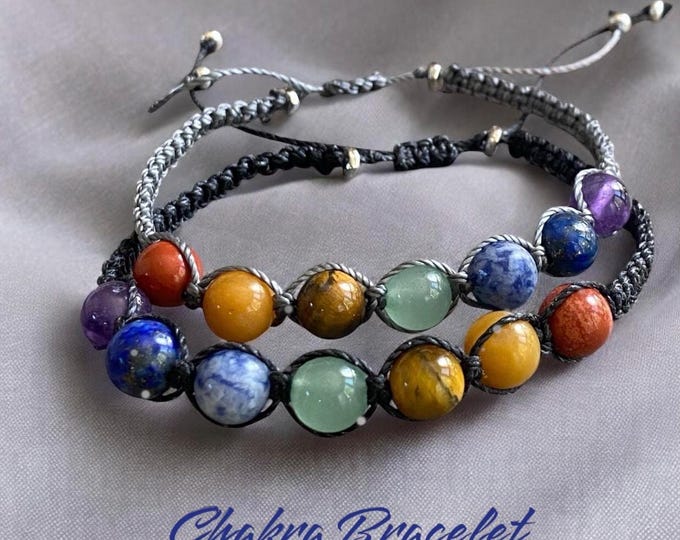 7 Chakra Healing Bracelet with Gemstones, Beaded Meditation Bracelet Macrame, Yoga Adjustable Bracelet Protection, Energy, Healing Gemstones