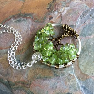 Peridot Tree of Life Pendant Sterling Silver Chain,Wire Wrapped Peridot Gemstone Tree of life, August Birthstone Necklace,Tree of Life, image 6