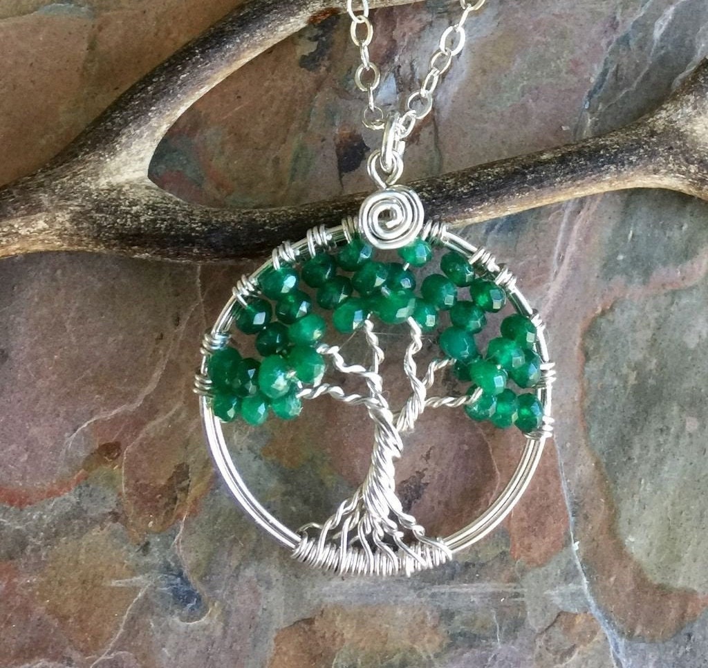 Emerald Tree of Life Necklace in Sterling Silver Green Tree of