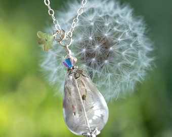 Real Dandelion Necklace in Sterling Silver, Wish Necklace - Make a Wish Orb Necklace, Dandelion Jewelry, Wish Jewelry, Fantasy Gift Jewelry
