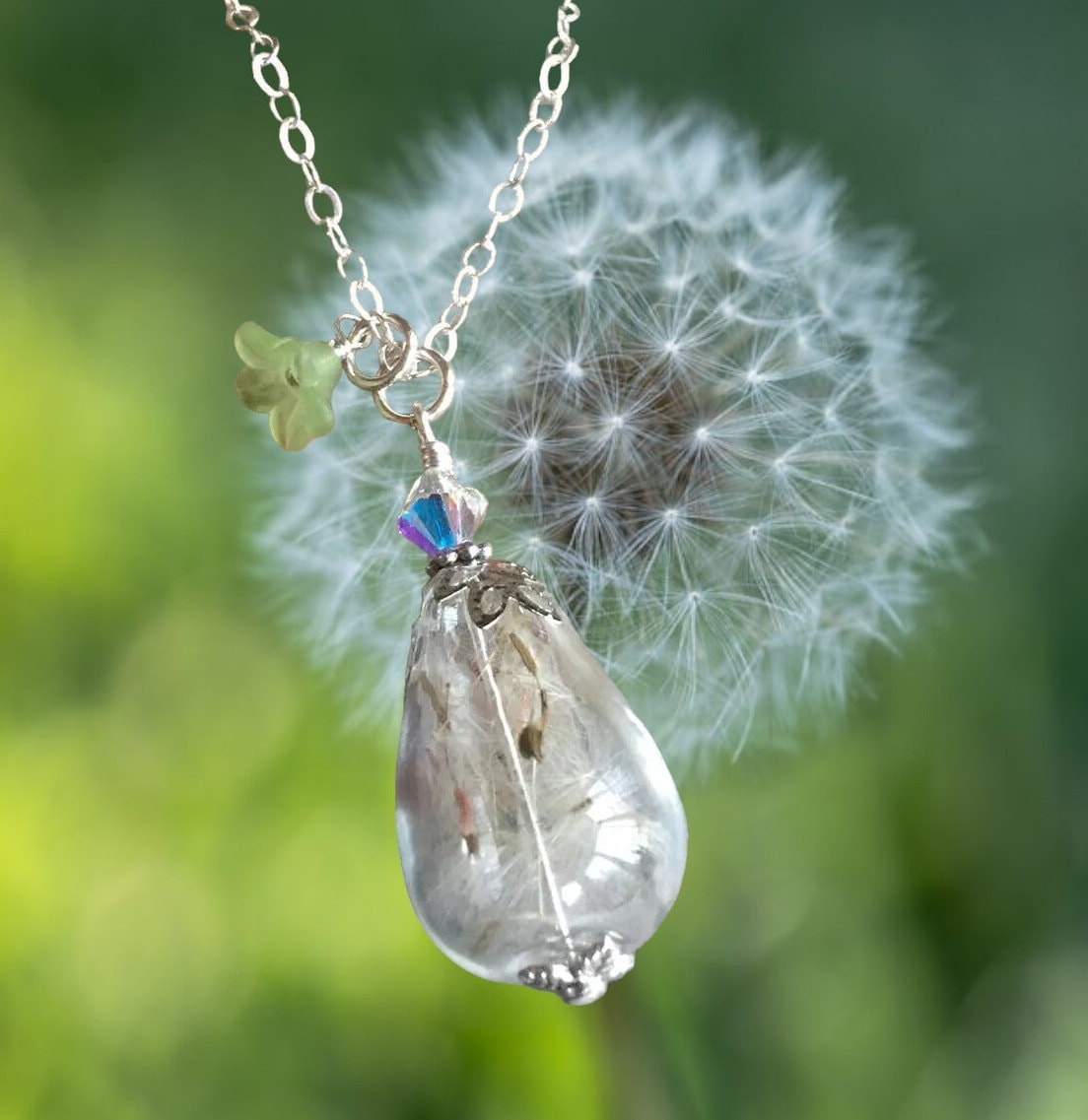 Dandelion Necklace in Sterling silver Dandelion Wish Necklace Make a Wish Orb Necklace Dandelion Necklace Clear Orb Necklace Wish Jewelry