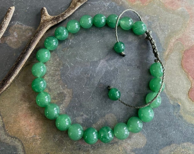 8 mm Jade Bracelet, Green Jade Jadeite Macrame bracelet,Jade gemstone Adjustable bracelet,Yoga Adjustable Macrame Bracelet, Healing gemstone