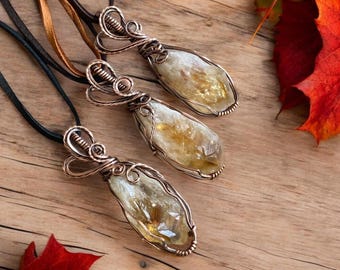 Ready to Ship in 1 to 2 days, Wire Wrapped Citrine Necklace, Raw Citrine Necklace in Copper, November Birthstone  Necklace, Citrine Jewelry