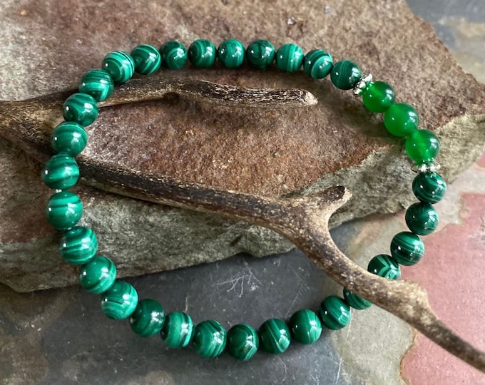 NATURAL GENUINE Malachite Healing Bracelet,AAA Malachite Dark Jade bracelet, Malachite Adjustable bracelet,Yoga Adjustable Stretch Bracelet