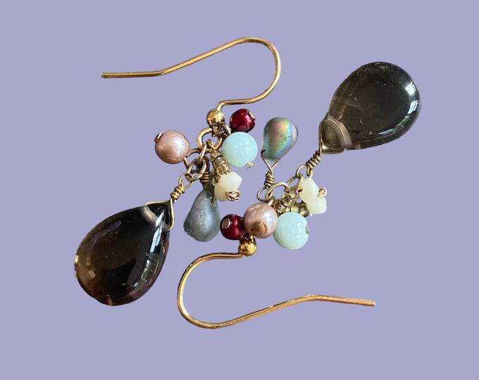 Smoky Quartz Earrings Dangle, Brown Earrings, Vintage Inspired Earrings, Gemstone Earrings, Earrings in Gold, Earrings for Women