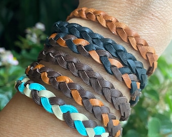Braided Deerskin Lace Leather Bracelet,Dad's Gift from daughter,3 STRANDS FLAT Braid. Stacking Woven Leather Bracelet,unisex Bracelet/Anklet