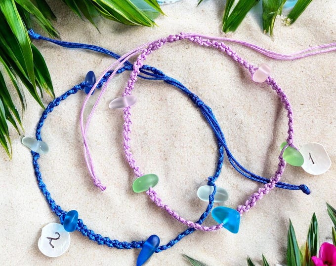 Adjustable Sea Glass Macrame Anklets, Sea Glass Ankle Bracelet, Blue Green Ankle Bracelet, Nautical Sea Glass Bracelet, Sea Glass Jewelry