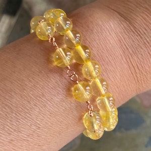 Wire Wrapped Citrine Link Bracelet: Rose Gold, November Birthstone