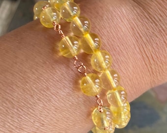 Wire Wrapped Citrine Link Bracelet: Rose Gold, November Birthstone