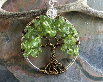 Peridot Tree of Life Pendant  Sterling Silver Chain,Wire Wrapped Peridot Gemstone Tree of life, August Birthstone Necklace,Tree of Life,