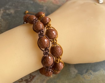 10 mm goldstone Macrame Bracelet Healing Gemstone Bracelet, Goldstone Charm adjustable Bracelet, Adjustable Bracelet, Yoga Bracelet