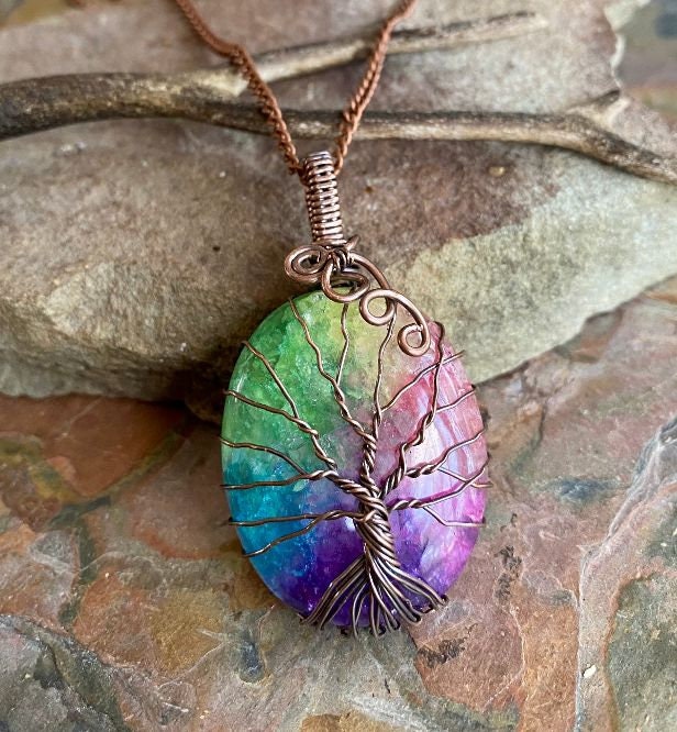 Wire Wrapped Rainbow Quartz Crystal Necklace Raw Aura Quartz Necklace