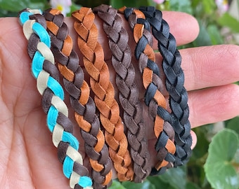 Deerskin Lace Leather Bracelet, 3 STRANDS FLAT Braid. Stacking