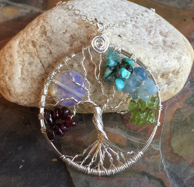 Wire Wrapped Tree of Life Necklace Family CustomPersonalized Moon Tree of Life Necklace,Blue Opalite Full Moon Tree of Life Pendant