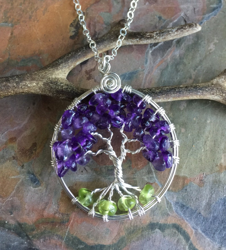 Mothers Day Gifts Amethyst Necklace,Amethyst Tree of Life Necklace Pendant Sterling Silver Chain-Wired Tree of life-February Birthstone