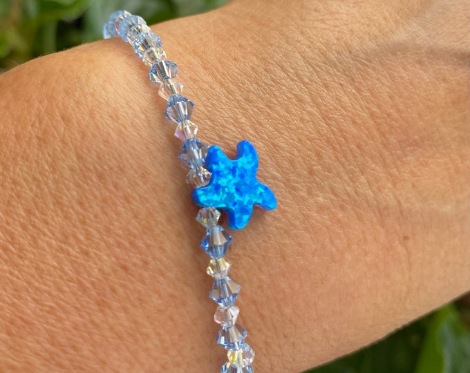 STARFISH Opal Bracelet/Anklet,Starfish Opal Beaded Crystal Bracelet, October Birthstone Opal Anklet Bracelet,Beach Wedding Blue Opal Jewelry