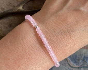 Faceted Rose Quartz Bracelet: Sterling Silver, Light Pink Love Stone