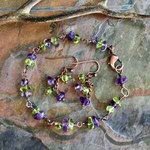 Wired Amethyst/Peridot Bracelet/Anklet or Necklace,Linked Wired Amethyst / Peridot Necklace February and August Birthstone Bracelet/Necklace image 5