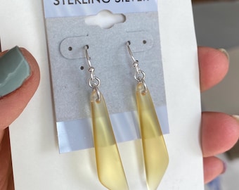 Desert  Gold Sea Glass Dangle Earrings: Sterling Silver Wire Wrapped Beach Jewelry