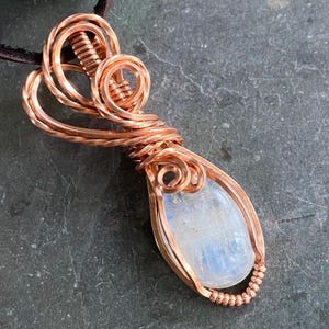 Wire Wrapped Moonstone Necklace in Natural  Copper,Rainbow Moonstone Necklace, Blue Flashing Moonstone Necklace,June Birthstone necklace