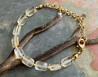 Gold Filled Citrine Gemstone Bracelet, Wire Wrapped Citrine Jewelry, November Birthstone Bracelet, Gifts for Her,