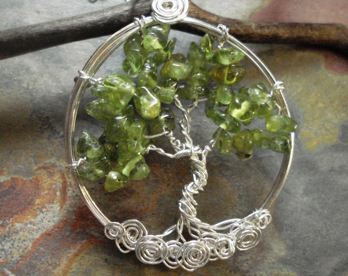 Tree of life Necklace, Peridot Tree of Life Necklace in Sterling Silver,August Birthstone,Green Tree of life Necklace,Christmas Tree of Life