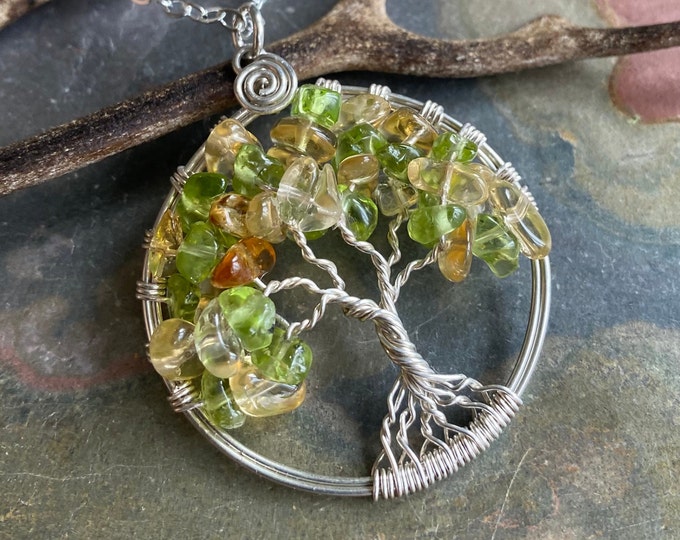 Citrine Necklace,Citrine/Peridot Tree of Life Necklace,Wire Wrapped Citrine/Peridot Tree of life Necklace,November Birthstone Necklace,