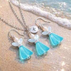 Collar de ángel de cristal marino personalizado, cadena de plata de ley, colgante con inicial personalizada imagen 11