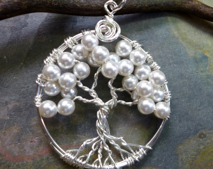 Sterling Silver Petite-Mini-Small White Pearl Tree of Life Pendant, Bridesmaid Tree of life Necklace-June Birthstone, Bridal Necklace