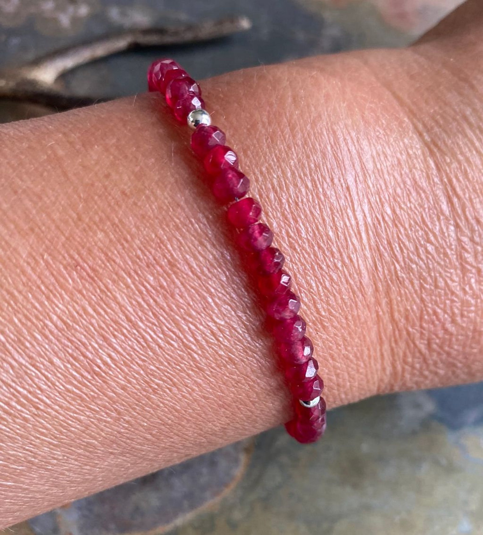 Ruby Bracelet/anklet Ruby Anklet Bracelet in Sterling Silver Etsy