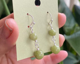 Peridot Earrings in Silver or Gold, August Birthstone Gemstone. Wire Wrapped Dangle