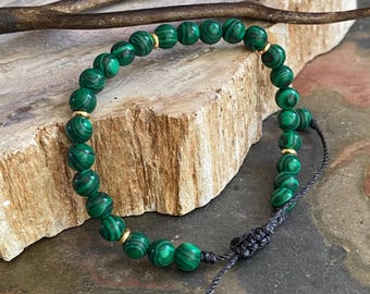 Malachite Bracelet, Malachite Adjustable bracelet, Adjustable Macrame Jewelry, Healing gemstone