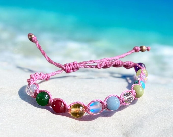 Macrame Gemstone Bracelet: Sterling Silver, Adjustable Boho Jewelry