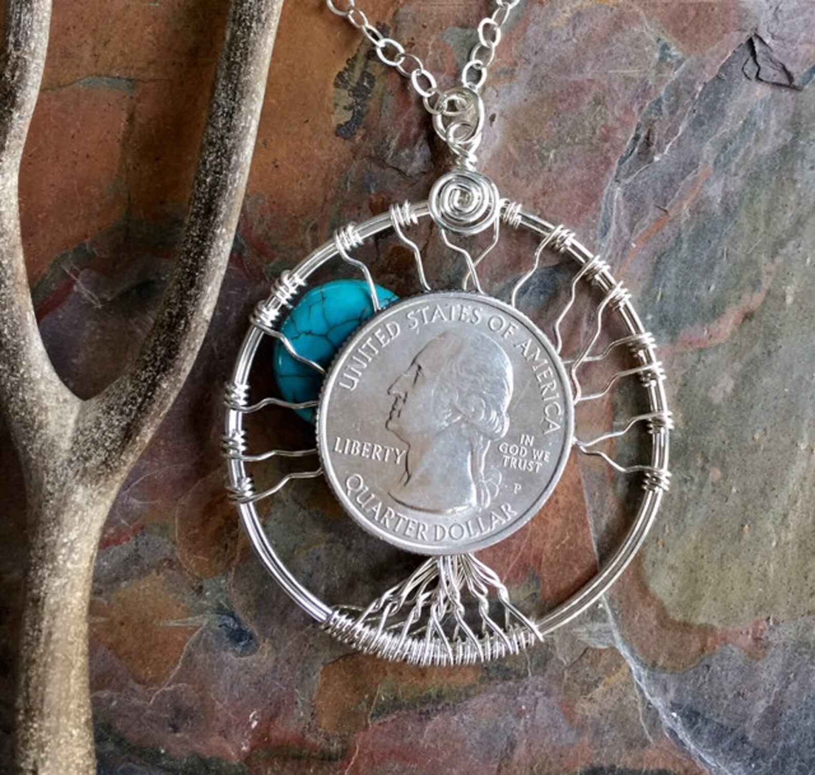 Sterling Silver Tree Of Life Pendant - Sun And Moon Symbol Necklace - .925 Silver - View #3