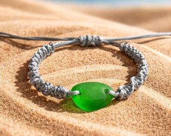 One of a Kind  Authentic Green Beach Glass Bracelet, Beaded Coastal Jewelry, Beach gift