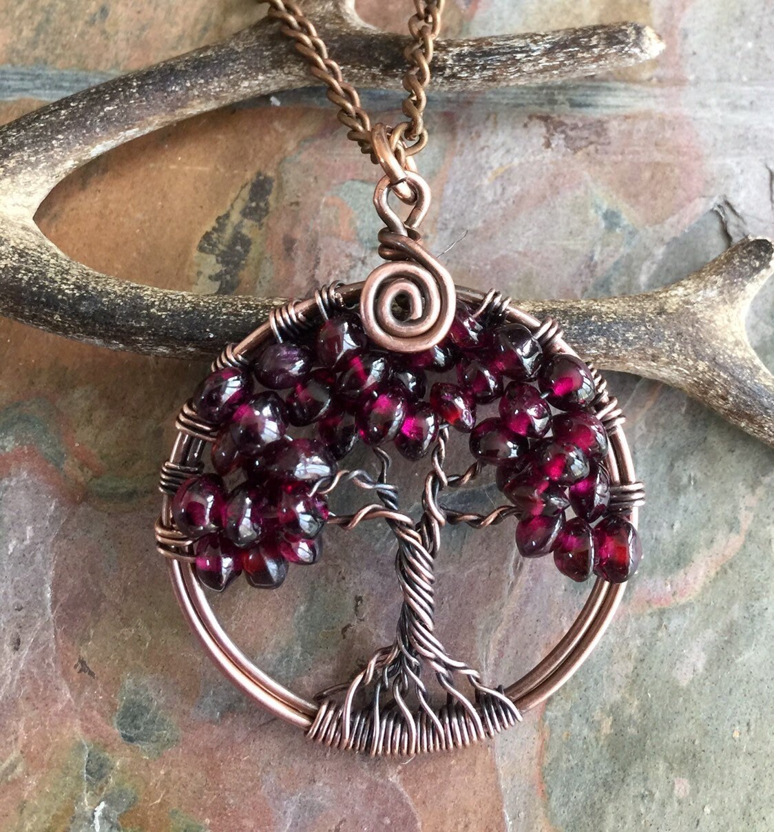 Garnet Necklace in Copper garnet Tree of Life Necklace wire Wrapped Garnet Tree of Life january Birthstone Tree of Life Jewelry Red Garnet Etsy Australia