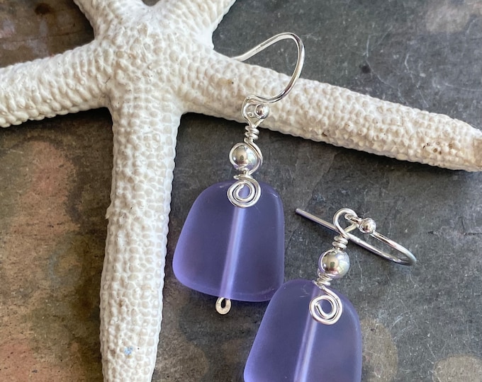 Periwinkle Sea Glass Earrings in STERLING SILVER, Sea Glass Earrings,Beach Weddings, Beach Glass Jewelry, Wired Sea glass Earrings,