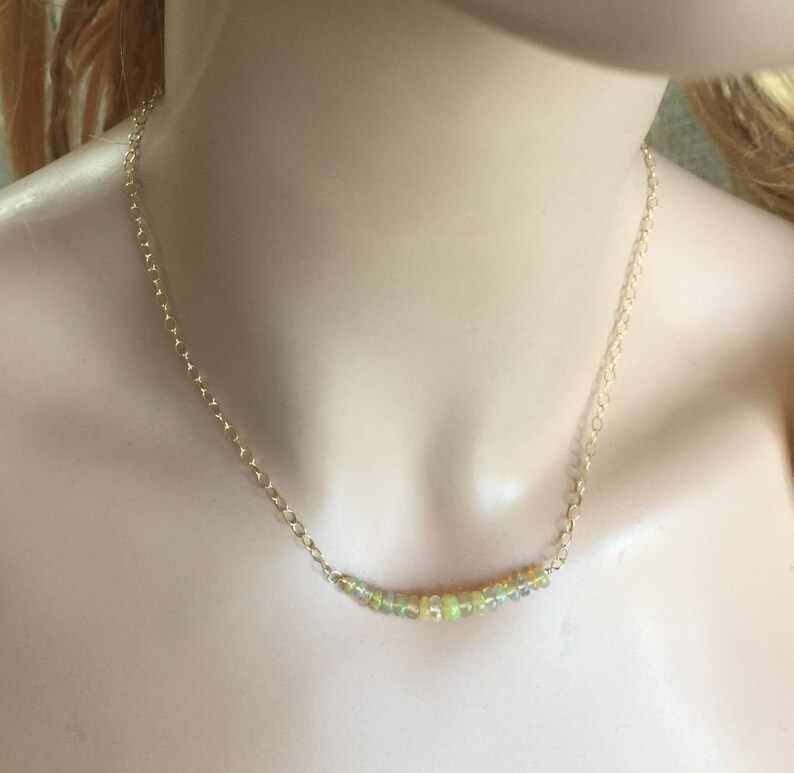 gold Filled Opal Bar Necklace,October Birthstone Necklace,Welo Opal Necklace in Sterling Silver Opal Jewelry,Opal Gemstone Necklace,