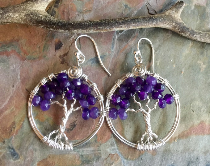 Amethyst earrings,Amethyst Tree of Life Earrings ,February Birthstone Earrings Sterling Silver,Amethyst Earrings,Amethyst Tree Life Earrings